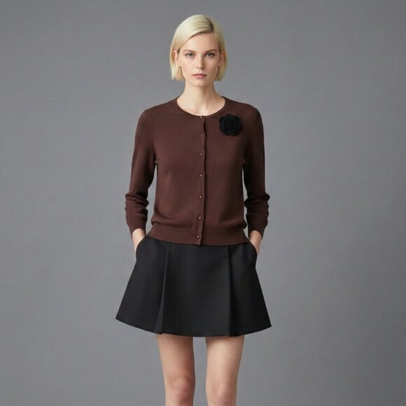 Sweaters - Viscose Knit Cardigan Chocolate Brown Size M